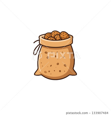 Rustic sack of speckled pastries presents a delightful cartoonish charm offering a simple image Rustic sack of speckled pastries presents a delightful cartoonish charm offering a simple image 133907484