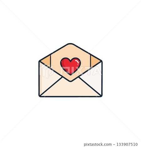 Symbolic declaration of affection: Representing an open envelope presenting a love heart for 133907510