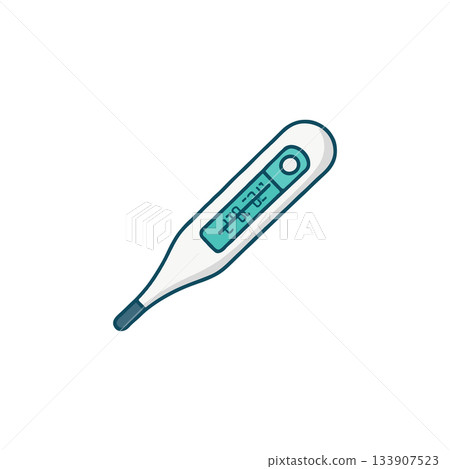 Digital thermometer displaying temperature readings for health and medical purposes indicating Digital thermometer displaying temperature readings for health and medical purposes indicating 133907523