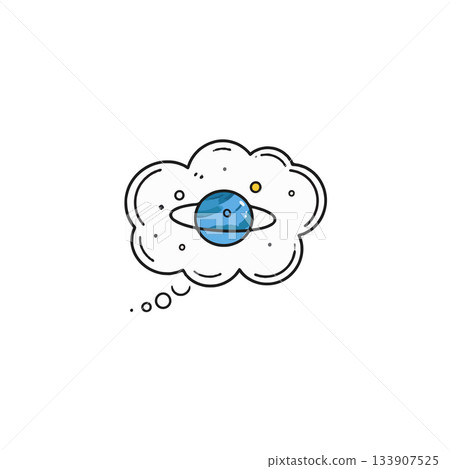 Conceptualized celestial body orbits within nebulous thought bubble offering visualization 133907525
