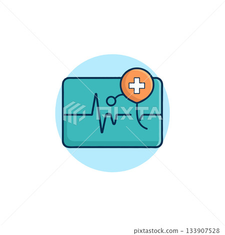 Illustration of health monitoring display with vibrant green wave and orange plus symbol 133907528