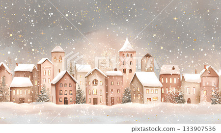 冬日的城市景觀籠罩在柔和的光線中 133907536