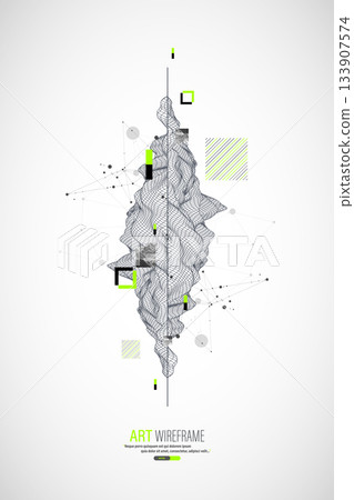 Abstract art wireframe background. Modern science or technology art elements. Surface illustration. Abstract art wireframe background. Modern science or technology art elements. Surface illustration. 133907574