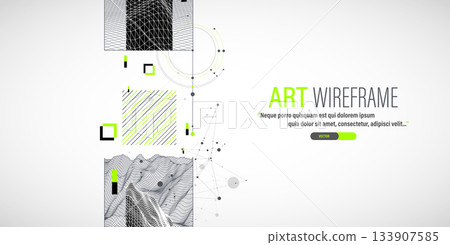 Abstract art wireframe background. Modern science or technology art elements. Surface illustration. Abstract art wireframe background. Modern science or technology art elements. Surface illustration. 133907585