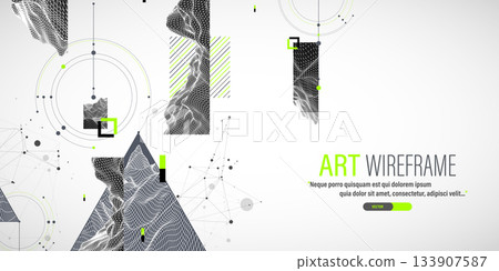 Abstract art wireframe background. Modern science or technology art elements. Surface illustration. Abstract art wireframe background. Modern science or technology art elements. Surface illustration. 133907587