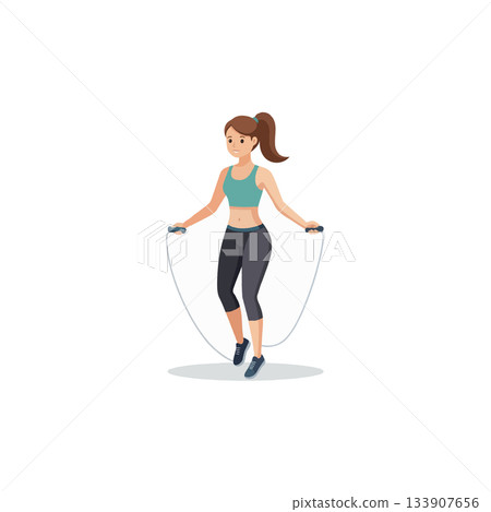Fitness focused female figure exercising with a skipping rope for health and vitality and physical Fitness focused female figure exercising with a skipping rope for health and vitality and physical 133907656