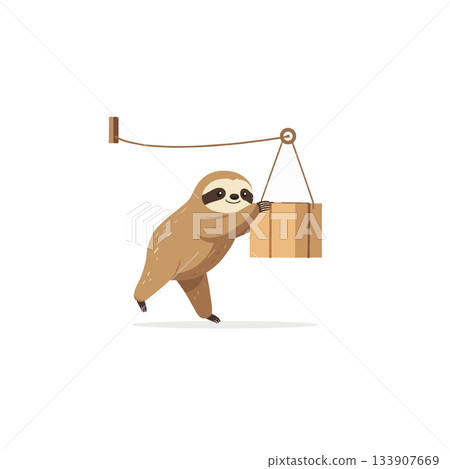 Whimsical sloth delivering a package using a pulley system, demonstrating a blend of charm and Whimsical sloth delivering a package using a pulley system, demonstrating a blend of charm and 133907669