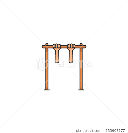 Hanging on a bar illustration depicting physical strength, fitness, athletic training, workout 133907677