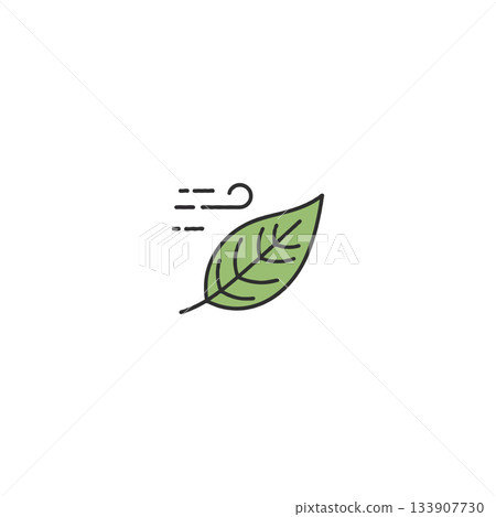 Minimalist depiction of a singular leaf blown by a gentle breeze symbolizing nature and 133907730