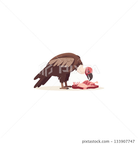 Cartoon vulture perching over a meal showcasing wildlife scavenging nature with artistic animation 133907747