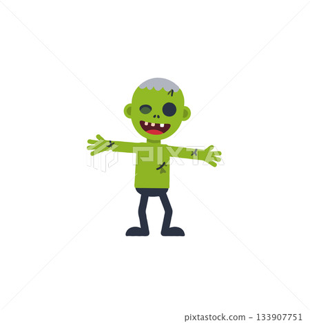 Cartoon zombie figure with outstretched arms evokes halloween themes for playful illustration work 133907751