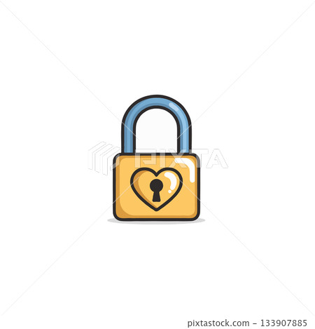 Stylized depiction of a golden padlock displaying a heart shape with a keyhole indicating safety Stylized depiction of a golden padlock displaying a heart shape with a keyhole indicating safety 133907885