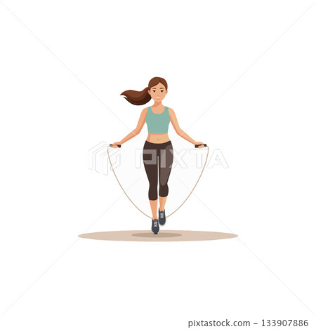 A young woman skillfully demonstrates an excellent cardio workout with a jumping rope fitness 133907886