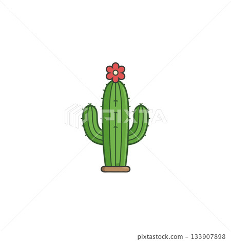Solitary desert cactus adorns a simple flower, illustrating adaptation and beauty in an arid 133907898