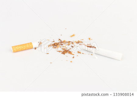 cigarette butts torn on white background cigarette butts torn on white background 133908014