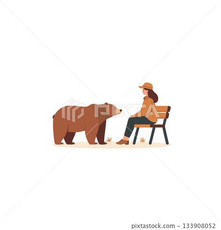 Harmonious Encounter in the Wilderness: A Woman and Bear Share a Quiet Moment of Respect 133908052