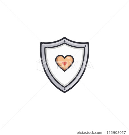 Symbolic representation of a protected heart within a shield suggesting safety health and Symbolic representation of a protected heart within a shield suggesting safety health and 133908057