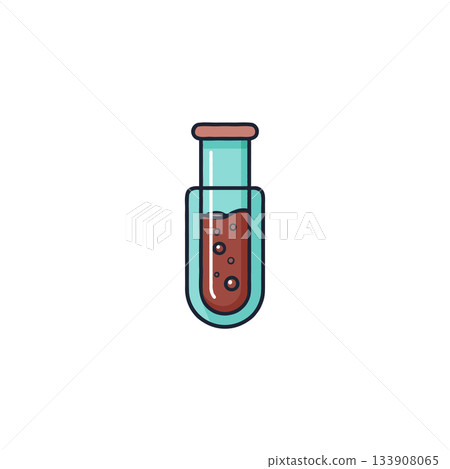 A laboratory flask containing a liquid with tiny bubbles illustration science experiment depiction 133908065