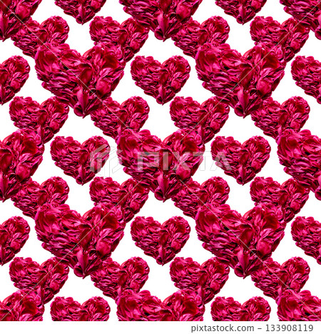 Structured seamless pattern with large and small peony petal hearts on white Structured seamless pattern with large and small peony petal hearts on white 133908119