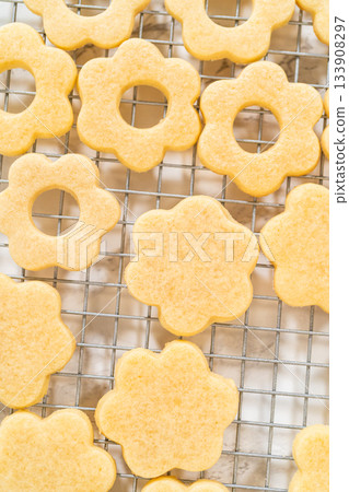 Plain flower cookies with soft centers, set aside for filling. Great base for Easter Cookie Sandwich with Raspberry Buttercream. Plain flower cookies with soft centers, set aside for filling. Great base for Easter Cookie Sandwich with Raspberry Buttercream. 133908297