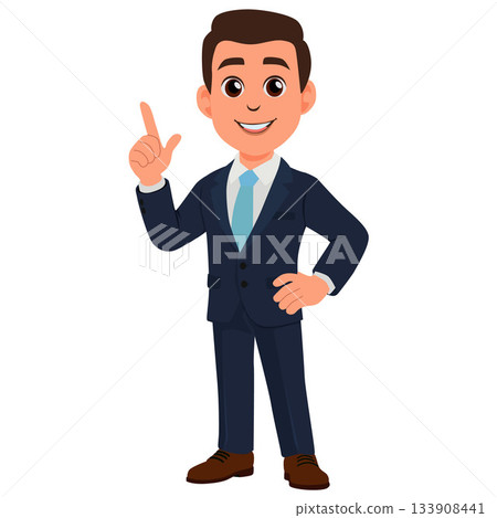 business man wearing suit raising hand flat style 133908441