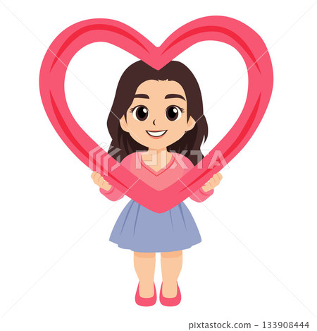 girl hold love heart shape valentine cartoon 133908444