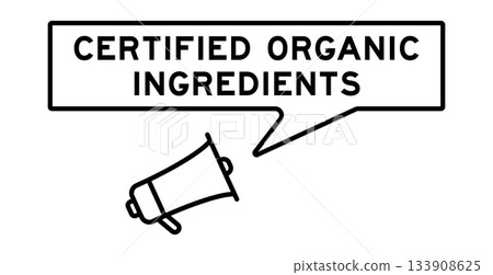 Megaphone icon with speech bubble in word certified organic on white background 133908625
