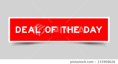 Red color square shape sticker label with word deal of the day on gray background Red color square shape sticker label with word deal of the day on gray background 133908626