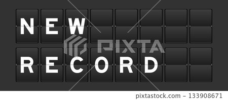 Black color analog flip board with word new record on gray background Black color analog flip board with word new record on gray background 133908671