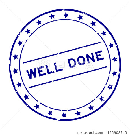 Grunge blue well done word round rubber seal stamp on white background 133908743