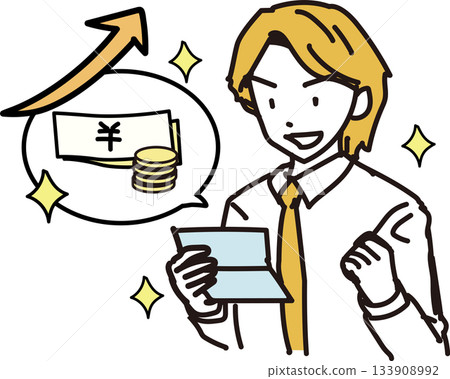 資產累積_一位男士很高興看到他的銀行存摺 133908992