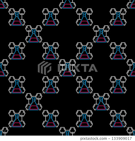 Chemical Flask with hexagonal molecular formula vector Chemistry outline seamless pattern 133909017