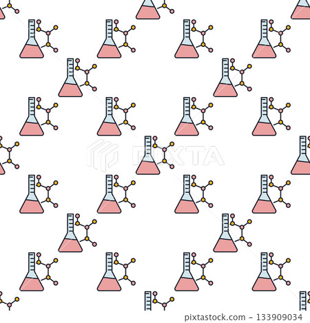 Flask with Chemical Formula vector Science colored seamless pattern Flask with Chemical Formula vector Science colored seamless pattern 133909034