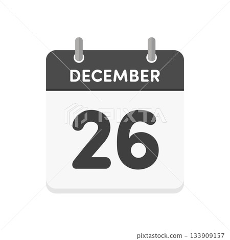 December 26th - December 26th daily calendar icon - English calendar with date 12/26 133909157