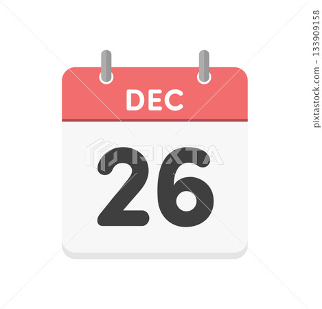 12月26日/DEC 26日每日日曆圖示 - 紅色英文日曆，日期為12/26 133909158