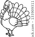 Happy Cartoon Turkey Outline for Coloring Book 133909311