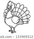 Happy Cartoon Turkey Outline for Coloring Book 133909312