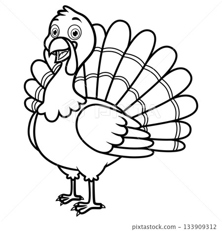 Happy Cartoon Turkey Outline for Coloring Book 133909312