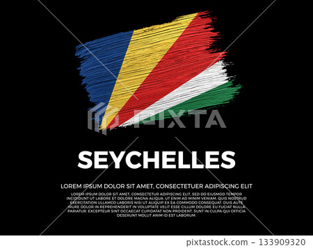 Flag of Seychelles. Seychellois, Indian and African Culture. Vibrant, textured brushstroke effect style. Black background with copy space. Dramatic composition in negative space. 133909320