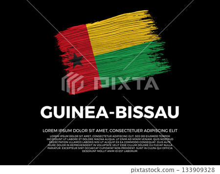 Flag of Guinea-Bissau. Guinean and African Culture. Vibrant, textured brushstroke effect style. Black background with copy space. Dramatic composition in negative space. 133909328