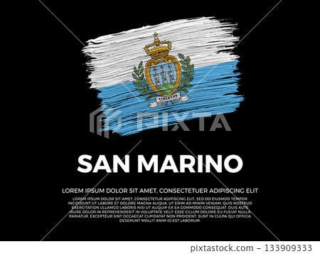 Flag of San Marino. Sammarinese and European and Mediterranean Culture. Vibrant, textured brushstroke effect style. Black background with copy space. Dramatic composition in negative space. Flag of San Marino. Sammarinese and European and Mediterranean Culture. Vibrant, textured brushstroke effect style. Black background with copy space. Dramatic composition in negative space. 133909333