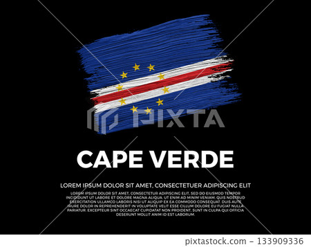 Flag of Cape Verde. Cape Verdean and African Culture. Vibrant, textured brushstroke effect style. Black background with copy space. Dramatic composition in negative space. Flag of Cape Verde. Cape Verdean and African Culture. Vibrant, textured brushstroke effect style. Black background with copy space. Dramatic composition in negative space. 133909336