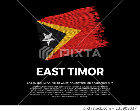 Flag of East Timor. Timorese and Austral Culture. Vibrant, textured brushstroke effect style. Black background with copy space. Dramatic composition in negative space. 133909337