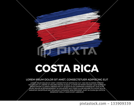 Flag of Costa Rica. Costa Rican and American Culture. Vibrant, textured brushstroke effect style. Black background with copy space. Dramatic composition in negative space. 133909339