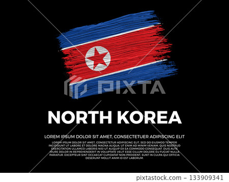 Flag of North Korea. North Korean and Asian Culture. Vibrant, textured brushstroke effect style. Black background with copy space. Dramatic composition in negative space. Flag of North Korea. North Korean and Asian Culture. Vibrant, textured brushstroke effect style. Black background with copy space. Dramatic composition in negative space. 133909341