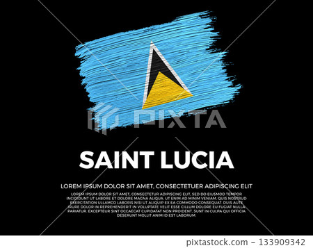 Flag of Saint Lucia. Saint Lucian and Caribbean Culture. Vibrant, textured brushstroke effect style. Black background with copy space. Dramatic composition in negative space. 133909342