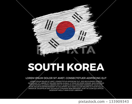 Flag of South Korea. South Korean and Asian Culture. Vibrant, textured brushstroke effect style. Black background with copy space. Dramatic composition in negative space. Flag of South Korea. South Korean and Asian Culture. Vibrant, textured brushstroke effect style. Black background with copy space. Dramatic composition in negative space. 133909343