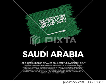 Flag of Saudi Arabia. Saudi and Arabian Culture. Vibrant, textured brushstroke effect style. Black background with copy space. Dramatic composition in negative space. Flag of Saudi Arabia. Saudi and Arabian Culture. Vibrant, textured brushstroke effect style. Black background with copy space. Dramatic composition in negative space. 133909345