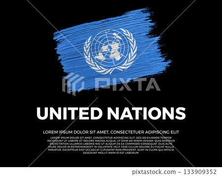 Flag of United Nations. Global Culture and world identityVibrant, textured brushstroke effect style. Black background with copy space. Dramatic composition in negative space. Flag of United Nations. Global Culture and world identityVibrant, textured brushstroke effect style. Black background with copy space. Dramatic composition in negative space. 133909352