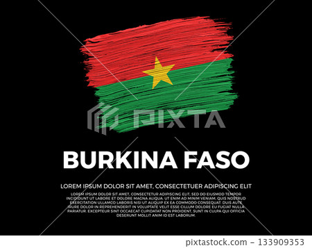 Flag of Burkina Faso. Burkinabe and African Culture. Vibrant, textured brushstroke effect style. Black background with copy space. Dramatic composition in negative space. 133909353